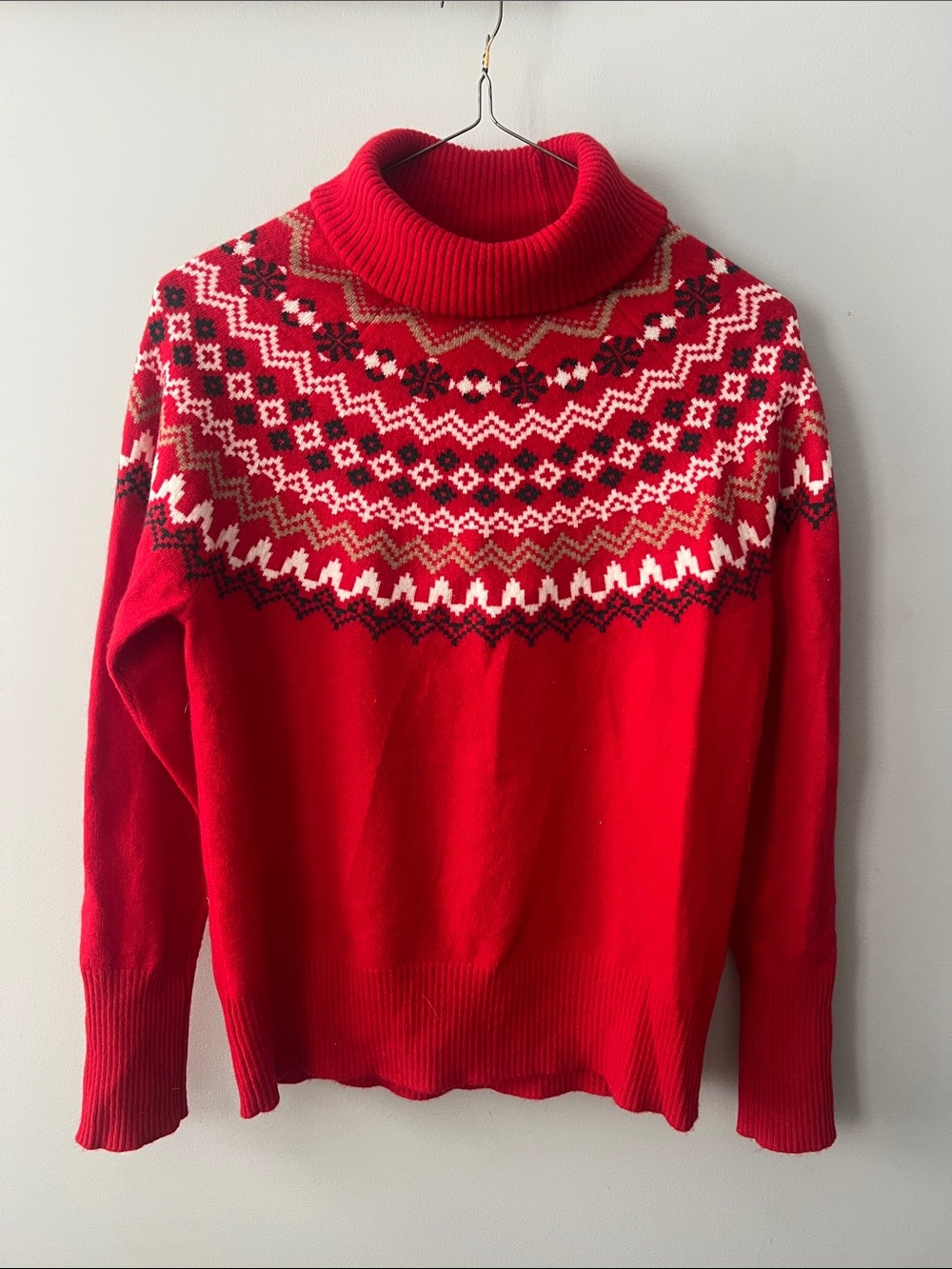 Charter Club Red Fair Isle Cowl Neck Sweater
